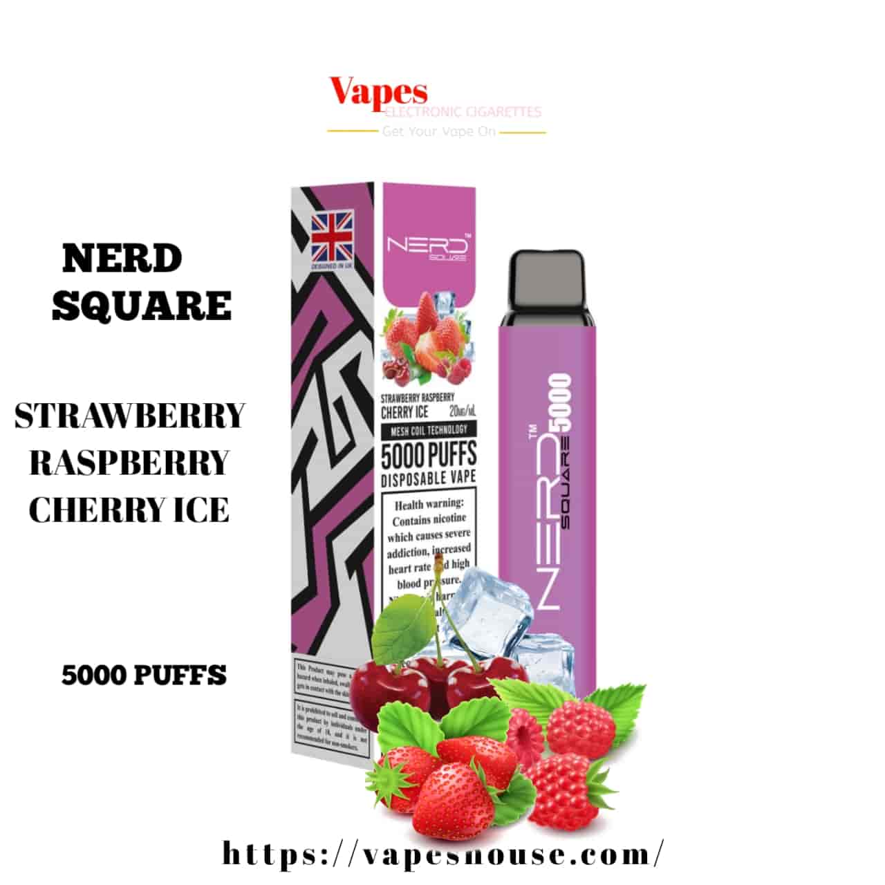 Nerd Square 5000 - Strawberry Raspberry Cherry Ice Disposable