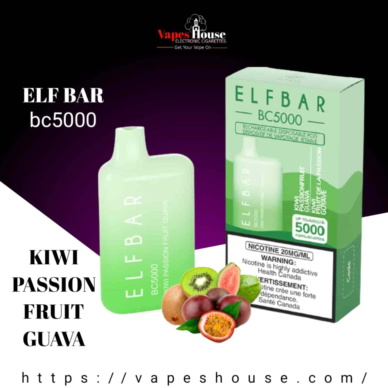 elf bar bc5000 kiwi passion fruit guava